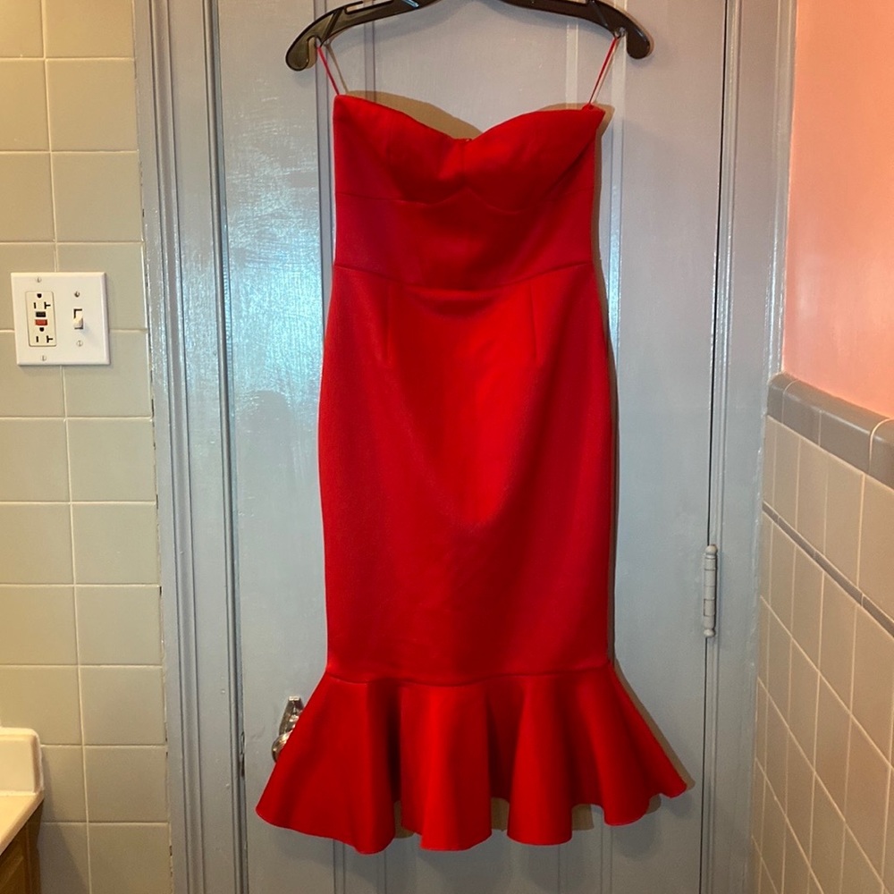 Strapless Red Midi Dress